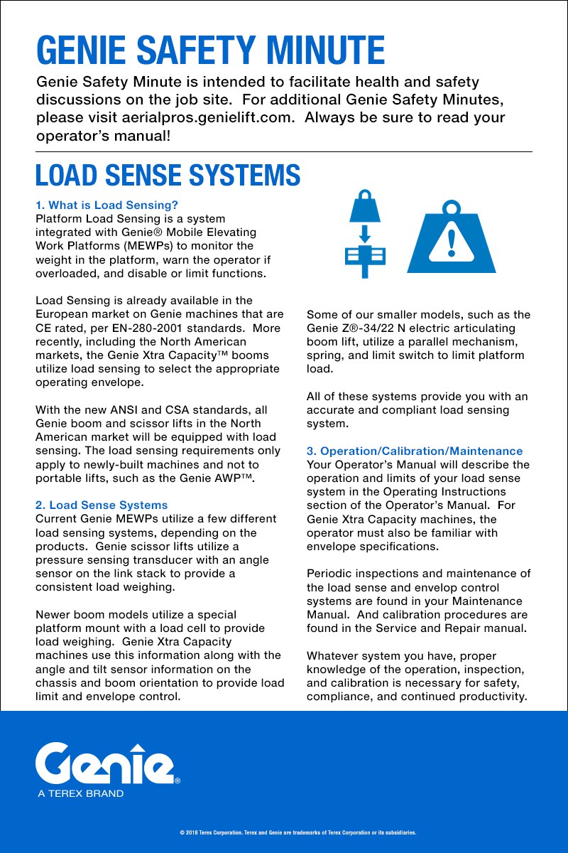 COPY IMAGE Genie Safety Minute: Load Sense Genie Safety Minute: Load Sense